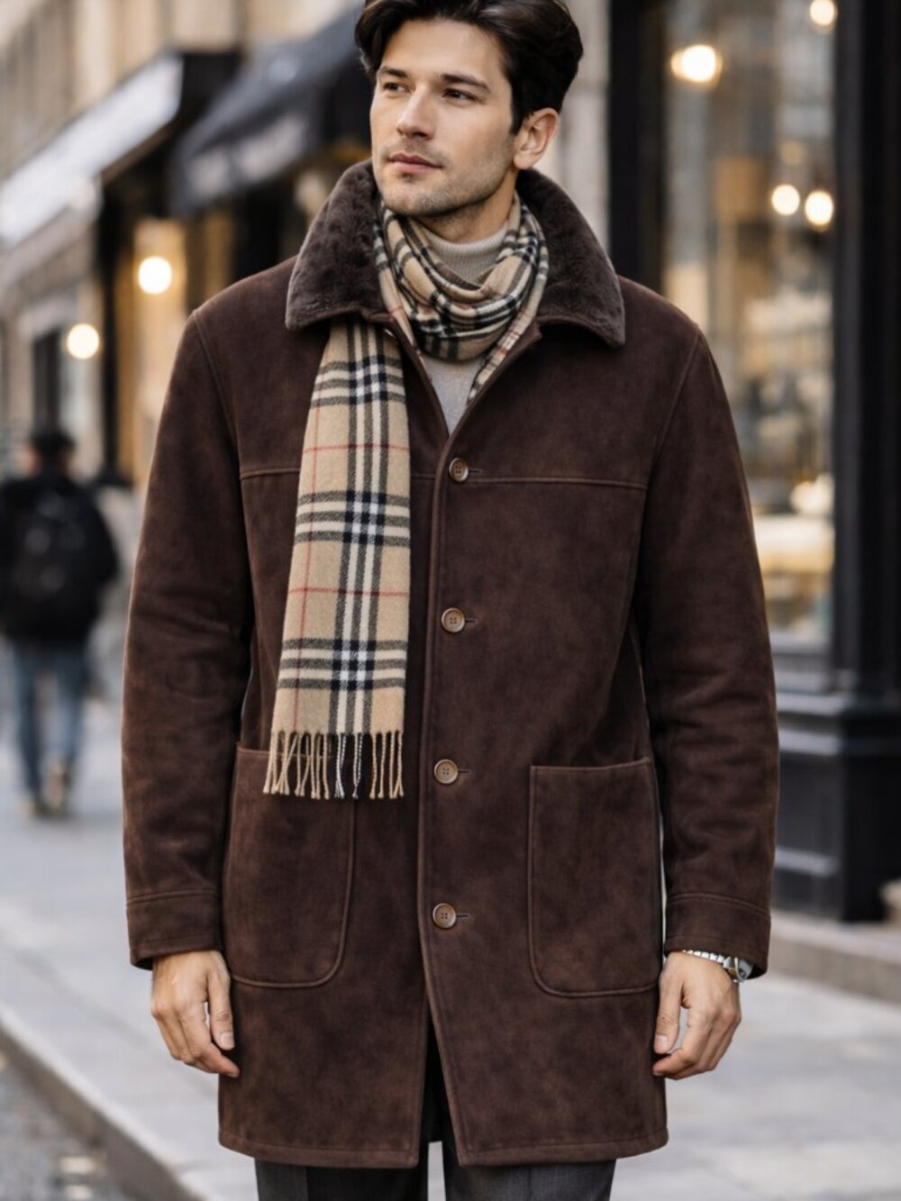 Joseph & Lyman Shearling Coat Men Brown Leather Sheepskin Jacket Fur Lined 40/L